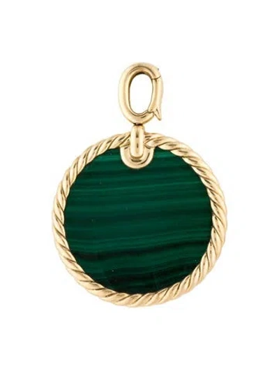 Pre-owned David Yurman 18k Malachite Disc Pendant In Multi