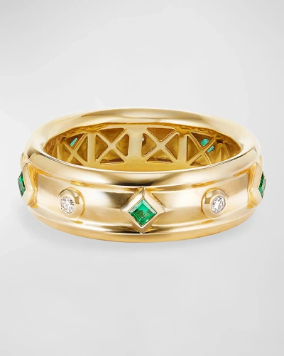 David Yurman 18k Modern Renaissance Ring W/ Diamonds In 20 Green