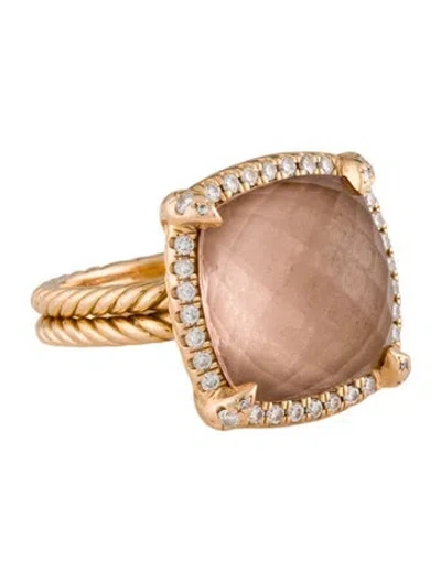 Pre-owned David Yurman 18k Morganite & Diamond Chatelaine Cocktail Ring In Multi