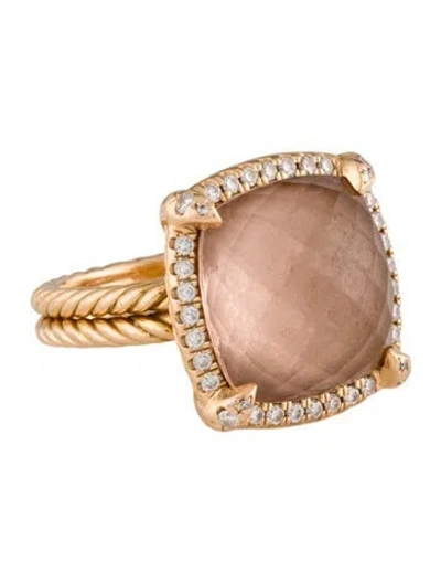 Pre-owned David Yurman 18k Morganite & Diamond Chatelaine Cocktail Ring In Multi