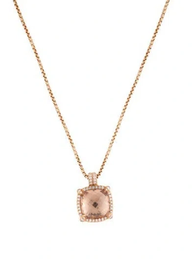 Pre-owned David Yurman 18k Morganite & Diamond Chatelaine® Pavé Bezel Pendant Necklace, 18" In Multi