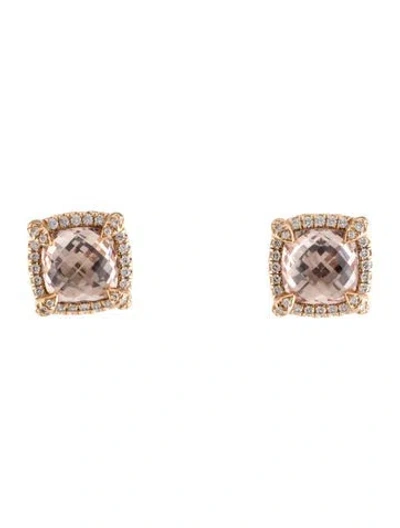 Pre-owned David Yurman 18k Morganite & Diamond Chatelaine Pavé Bezel Stud Earrings In Multi