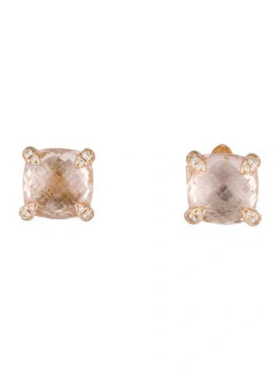 Pre-owned David Yurman 18k Morganite & Diamond Chatelaine® Stud Earrings In Multicolor