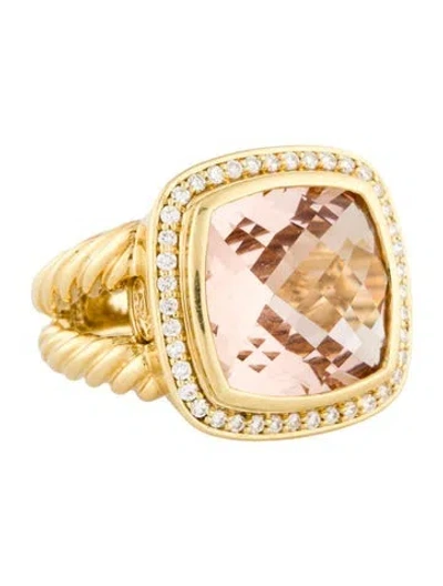 Pre-owned David Yurman 18k Morganite & Diamond Cocktail Ring In Multi