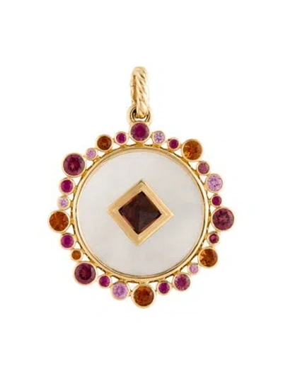 Pre-owned David Yurman 18k Mother Of Pearl Multistone Elements Pendant In Multicolor