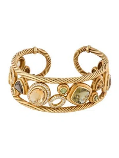 Pre-owned David Yurman 18k Multistone & Diamond Mosaic Cuff Bracelet, 6.25"