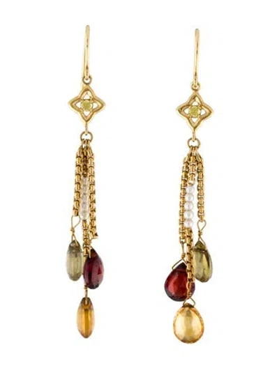 Pre-owned David Yurman 18k Multistone & Pearl Quatrefoil Drop Earrings