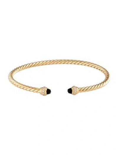 Pre-owned David Yurman 18k Onyx & Diamond Classic Cablespira® Bracelet, 6.5" In Multi