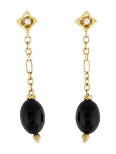 Pre-owned David Yurman 18k Onyx & Diamond Quatrefoil Drop Earrings In Multi