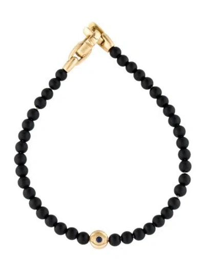 Pre-owned David Yurman 18k Onyx & Sapphire Spiritual Bead Evil Eye Bracelet, 7" In Multi