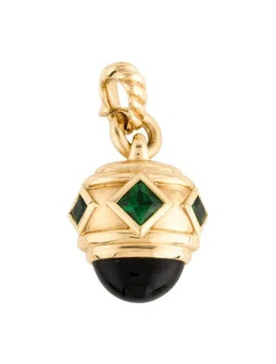 Pre-owned David Yurman 18k Onyx & Tsavorite Renaissance® Amulet Pendant In Multicolor