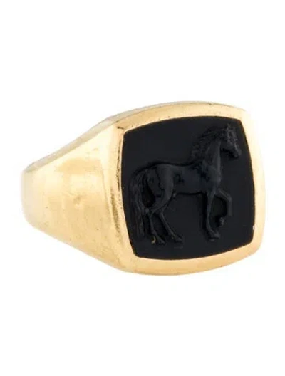 Pre-owned David Yurman 18k Onyx Petrvs Horse Signet Ring In Multi