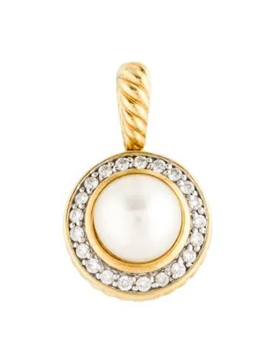 Pre-owned David Yurman 18k Pearl & Diamond Cerise Pendant In Multi