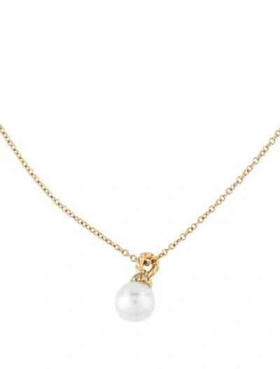 Pre-owned David Yurman 18k Pearl & Diamond Petite Solari Pendant Necklace, 18" In Multi