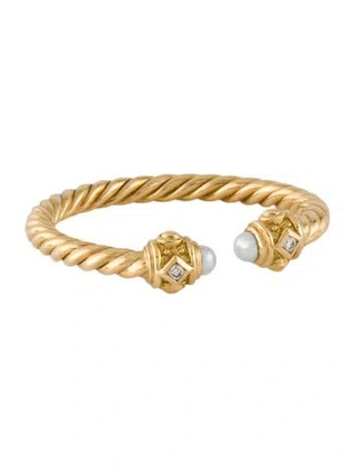 Pre-owned David Yurman 18k Pearl & Diamond Renaissance Ring In Multi