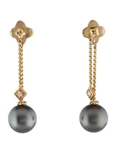 Pre-owned David Yurman 18k Pearl & Diamond Solari Drop Earrings In Multi