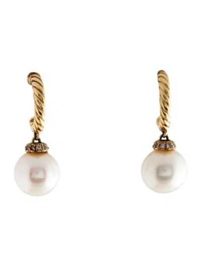 Pre-owned David Yurman 18k Pearl & Diamond Solari Drop Earrings In Multi