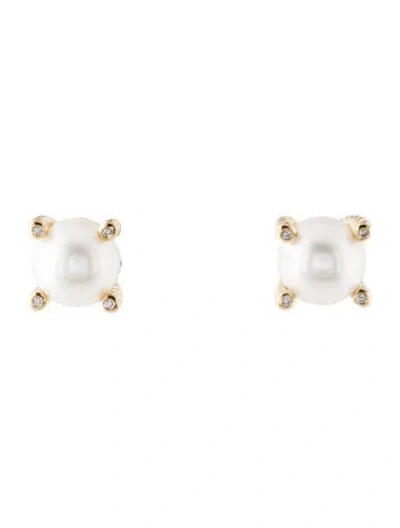 Pre-owned David Yurman 18k Pearl & Diamond Stud Earrings In Multi