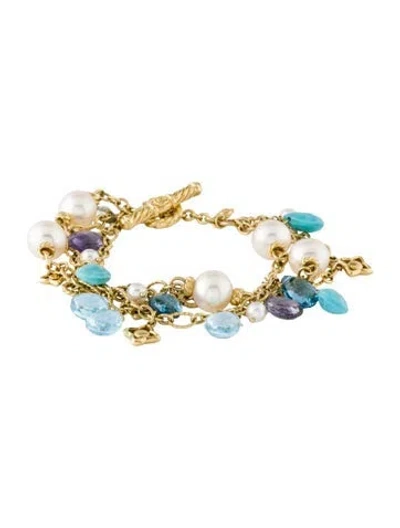 Pre-owned David Yurman 18k Pearl & Multistone Bracelet In Multicolor