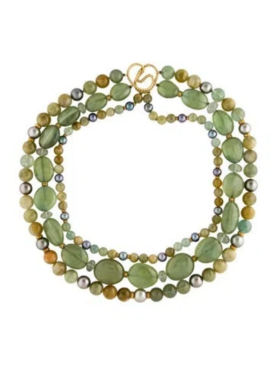 Pre-owned David Yurman 18k Pearl & Multistone Multistrand Collar Necklace, 19.25" In Multicolor