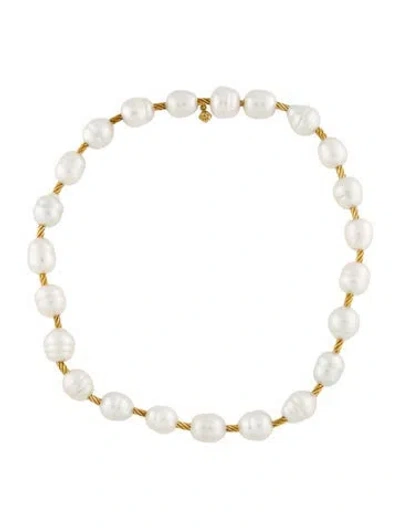 Pre-owned David Yurman 18k Pearl Bead Station Necklace, 14" In Multi