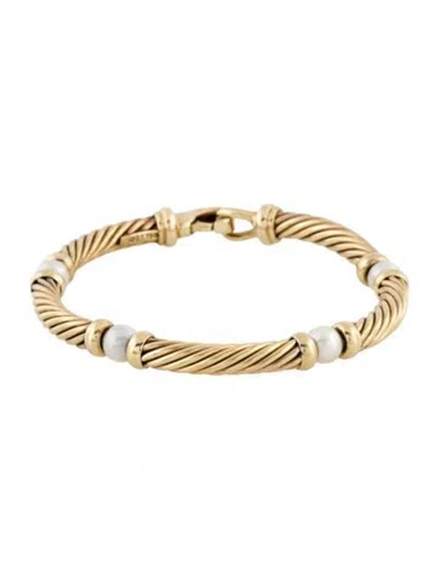 Pre-owned David Yurman 18k Pearl Cable Classic Station Bracelet, 6.5" In Multi