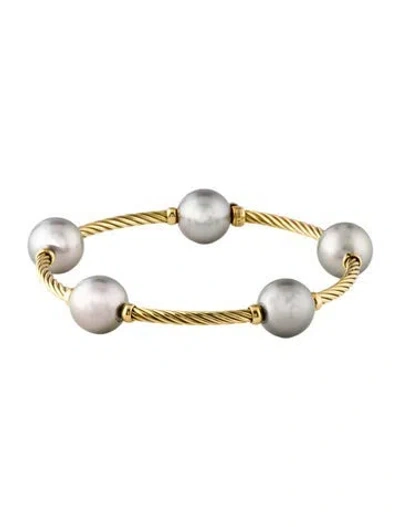 Pre-owned David Yurman 18k Pearl Cable Station Flex Bracelet, 7.25" In Multi
