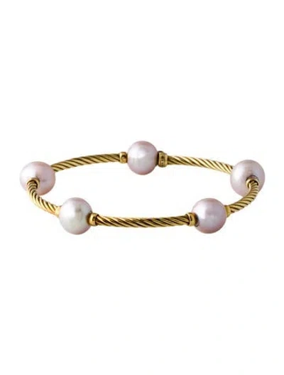 Pre-owned David Yurman 18k Pearl Cable Station Flex Bracelet, 7.25" In Multi