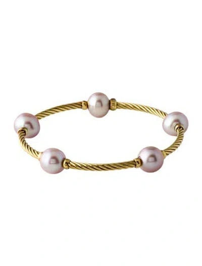 Pre-owned David Yurman 18k Pearl Cable Station Flex Bracelet, 7.25" In Multi