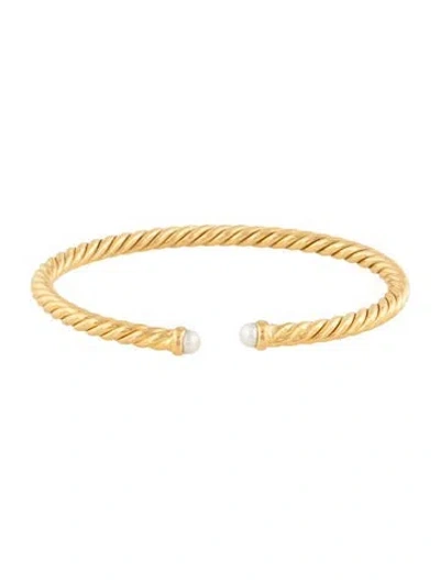 Pre-owned David Yurman 18k Pearl Cablespira Flex Bracelet, 4mm, 6.5" In Multi