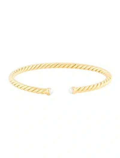 Pre-owned David Yurman 18k Pearl Cablespira® Flex Cuff Bracelet, 6.5" In Multi