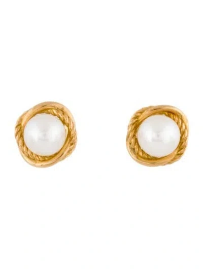 Pre-owned David Yurman 18k Pearl Crossover Infinity Stud Earrings In Multi
