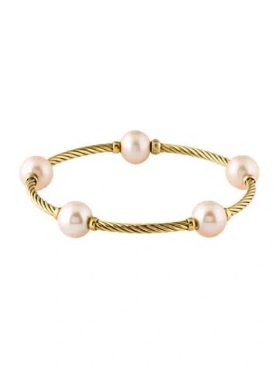 Pre-owned David Yurman 18k Pearl Station Flex Bracelet, 7.25" In Multi