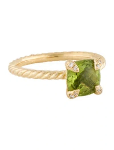 Pre-owned David Yurman 18k Peridot & Diamond Chatelaine Ring In Multi
