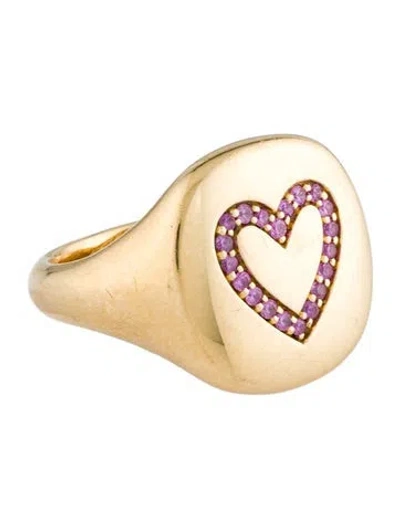 Pre-owned David Yurman 18k Pink Sapphire Heart Signet Ring In Multi