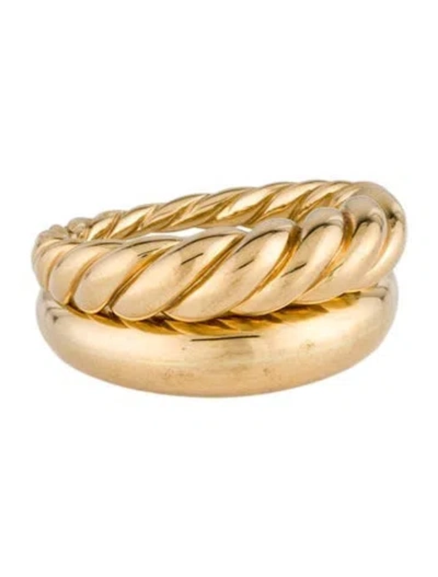 Pre-owned David Yurman 18k Pure Form Stack Set Band Ring In Multi
