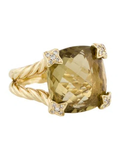 Pre-owned David Yurman 18k Quartz & Diamond On Point Ring In Multi
