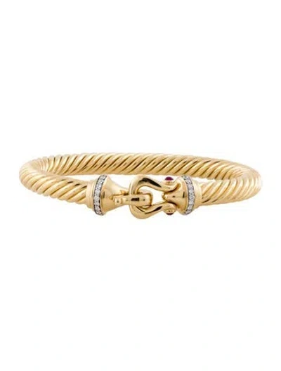 Pre-owned David Yurman 18k Ruby & Diamond Buckle Cablespira® Bracelet, 6.5" In Multicolor