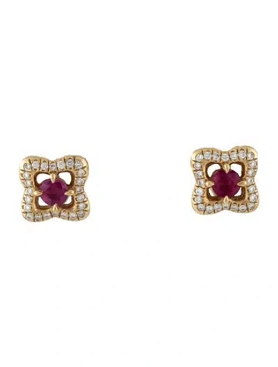 Pre-owned David Yurman 18k Ruby & Diamond Venetian Quatrefoil® Earrings In Multicolor