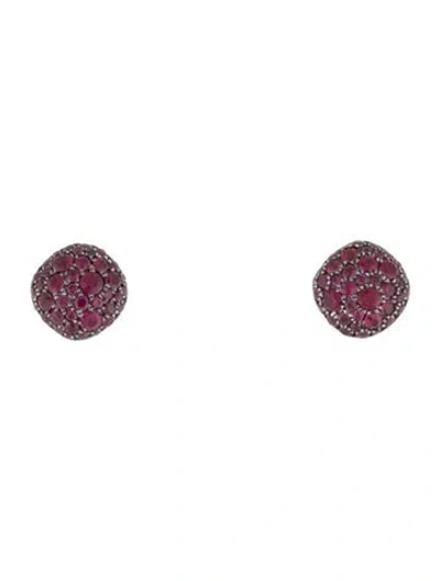 Pre-owned David Yurman 18k Ruby Cushion Stud Earrings In Multi