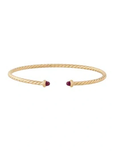Pre-owned David Yurman 18k Ruby Micro Cablespira Flex Cuff Bracelet, 6.25" In Multi