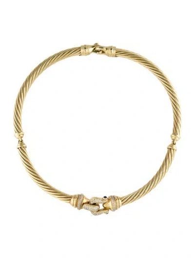 Pre-owned David Yurman 18k Sapphire & Diamond Buckle Collar Necklace, 16.5" In Multi
