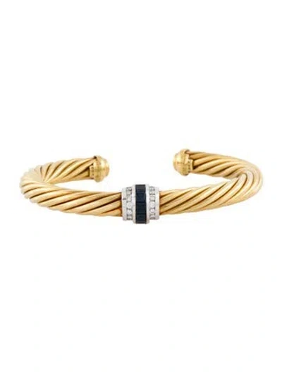 Pre-owned David Yurman 18k Sapphire & Diamond Cable Bracelet, 6.5" In Multi
