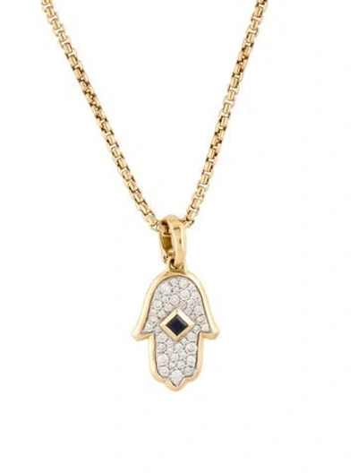 Pre-owned David Yurman 18k Sapphire & Diamond Hamsa Pendant Necklace, 18" In Multicolor