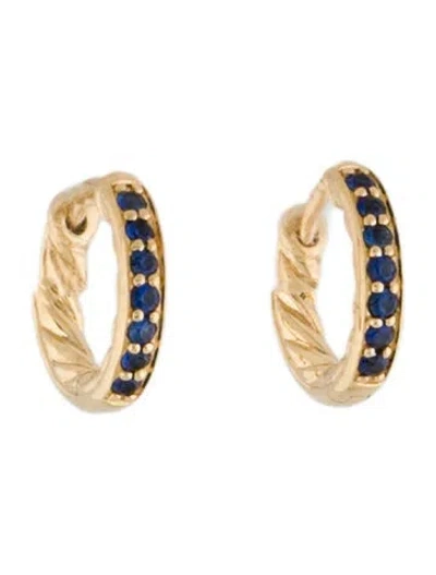 Pre-owned David Yurman 18k Sapphire Petite Pavé Huggie Hoop Earrings In Multi