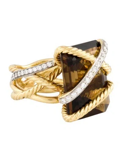Pre-owned David Yurman 18k Smoky Quartz & Diamond Cable Wrap Cocktail Ring In Multi