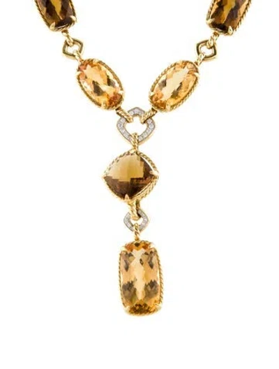 Pre-owned David Yurman 18k Smoky Quartz, Citrine & Diamond Mosaic Lariat, 16" In Multi