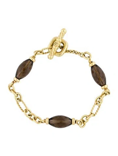 Pre-owned David Yurman 18k Smoky Quartz Figaro Link Bracelet, 6.25" In Multi
