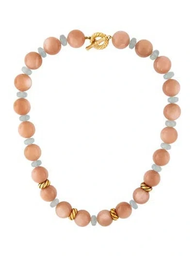 Pre-owned David Yurman 18k Sunstone Moonstone & Aquamarine Beads Strand, 19.5" In Multicolor