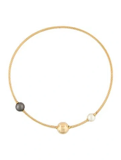 Pre-owned David Yurman 18k Tahitian & South Sea Cultured Pearl Cable Collar Necklace, 15" In Multi